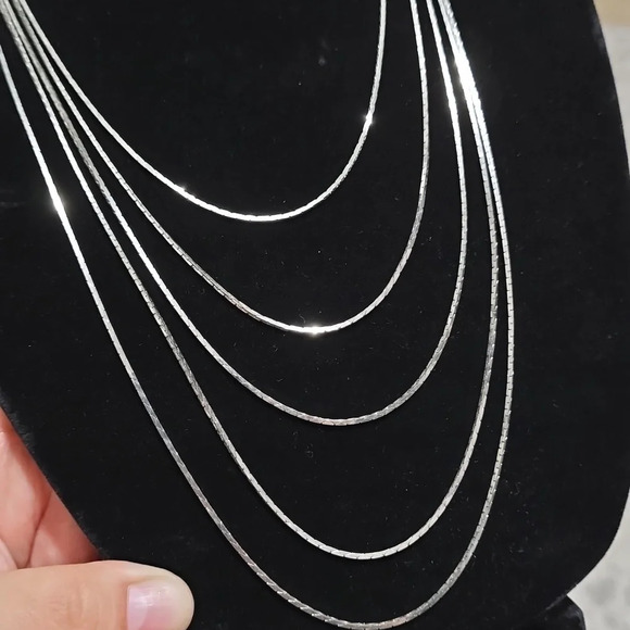 5-Layer Multi Strand Silver Tone Tiered Necklace, Like New, Formal, Single Clasp - Picture 5 of 14